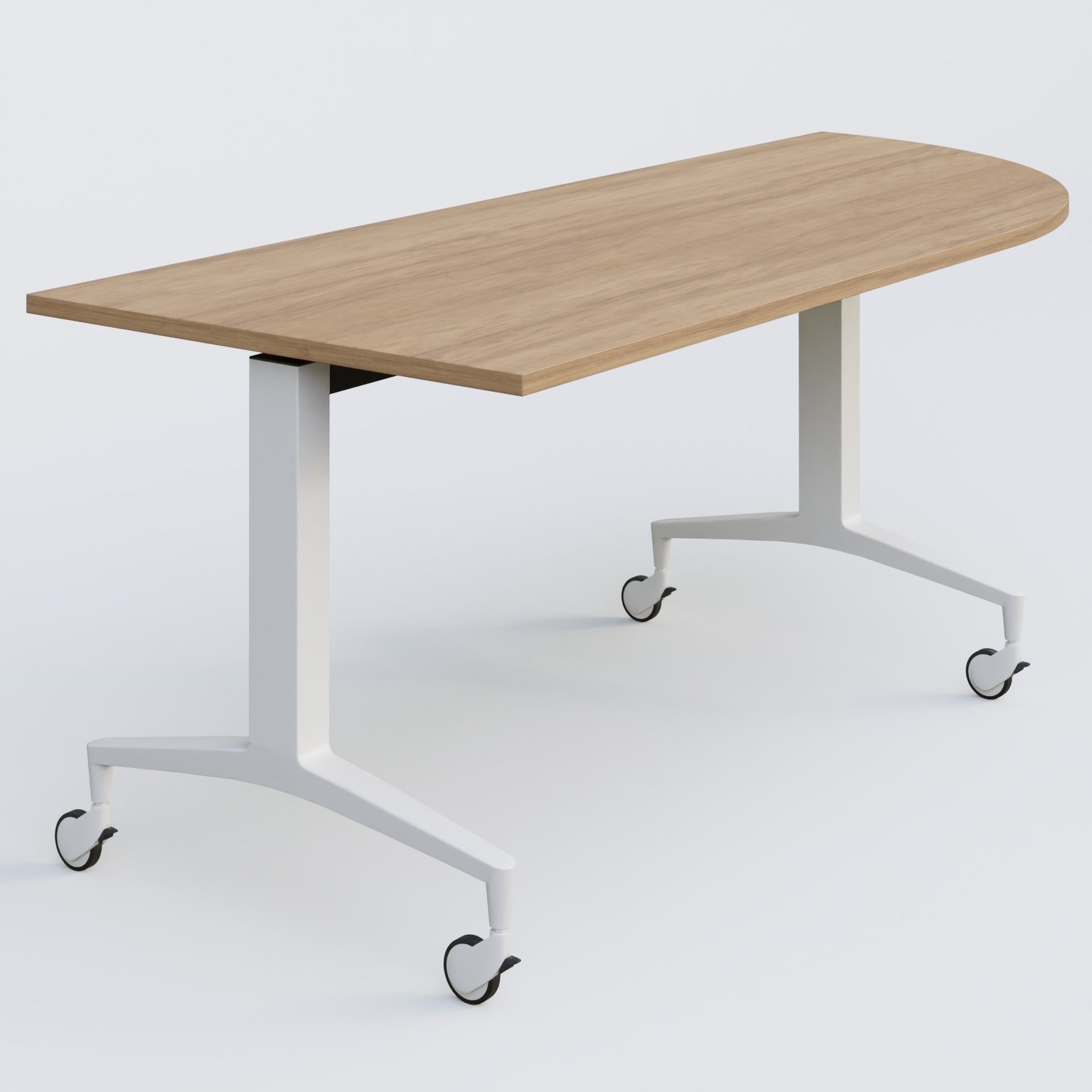 Module d'angle à 90° intégré coté droit de la gamme LEM 200-110 cm. Plateau Noyer et pietement Blanc.