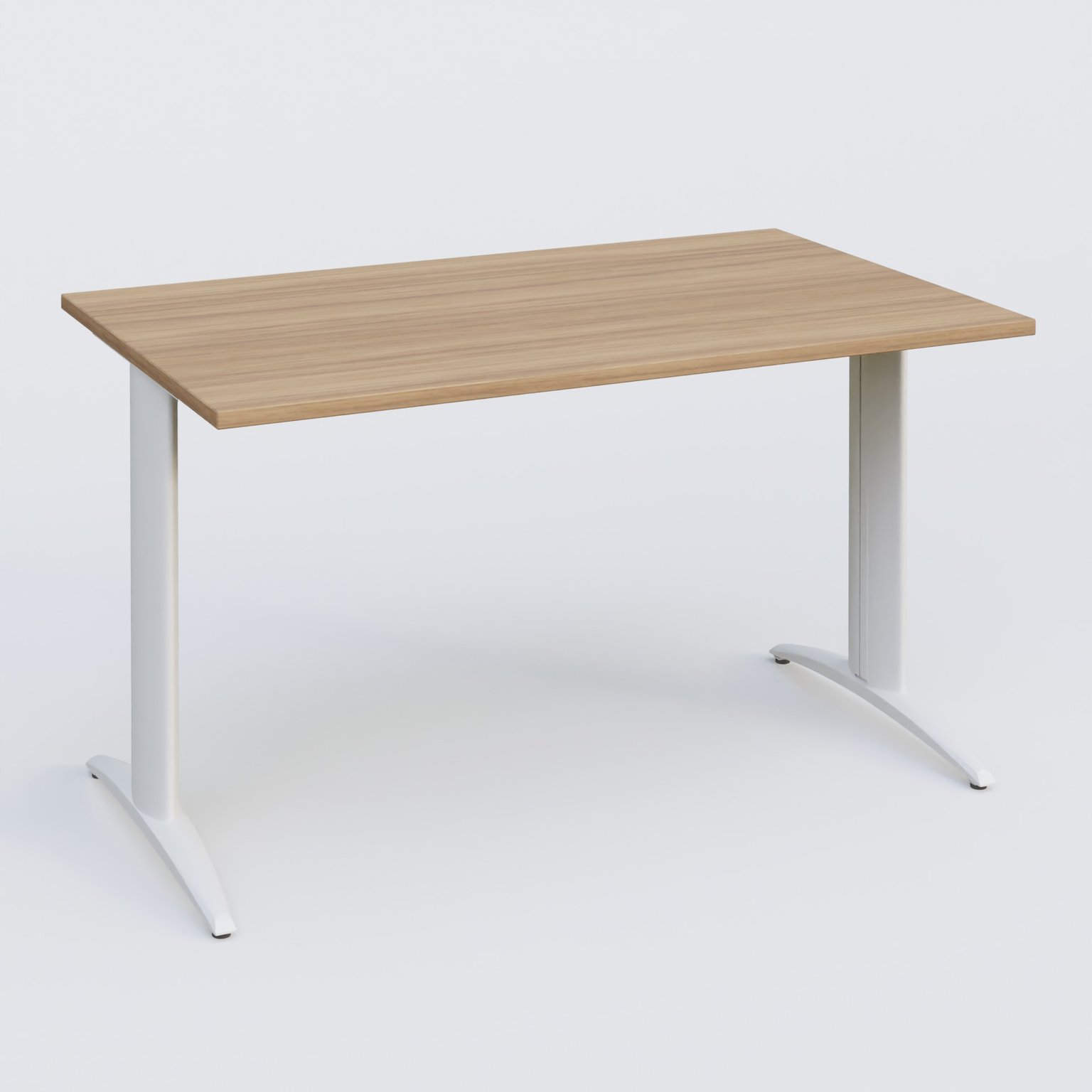 K2 Plateau droit 140x70 pieds fixe. Plateau Noyer et pietement Blanc