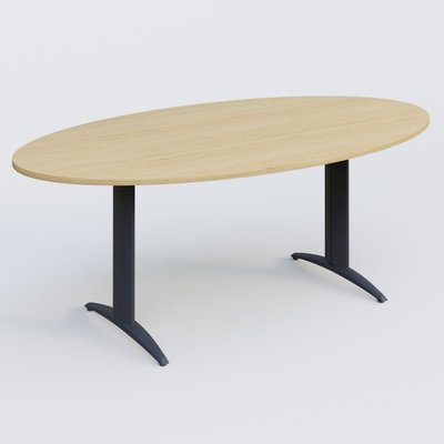TABLES DE REUNION - Ovale - Table de réunion pietement K2 plateau 200-110 cm. Plateau Chêne clair et pietement Anthracite.