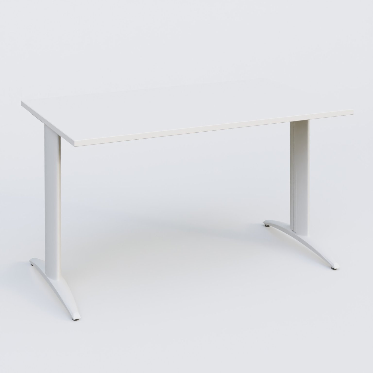 Plan droit, pieds fixes, 140x70cm, plateau blanc, structure blanc