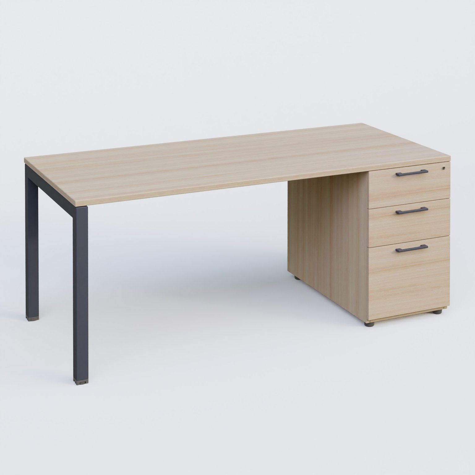 K3 Plateau droit 160x80 avec caisson porteur mélamine. Plateau ,caisson Acacia et pietement Anthracite