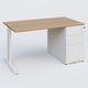 K1 Plateau droit 140x80 avec caisson métal porteur sous plateau à droite. Plateau Noyer et pietement Blanc