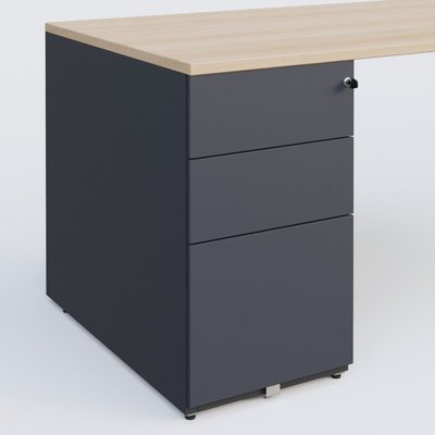 [Pas de famille] - [Pas de sous famille] - K1 Plateau droit 180x80 avec caisson métal porteur sous plateau à gauche. Plateau Hêtre et pietement Anthracite