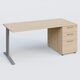 K1 Plateau droit 160x80 avec caisson porteur sous plateau mélamine à droite. Plateau Hêtre et pietement Aluminium