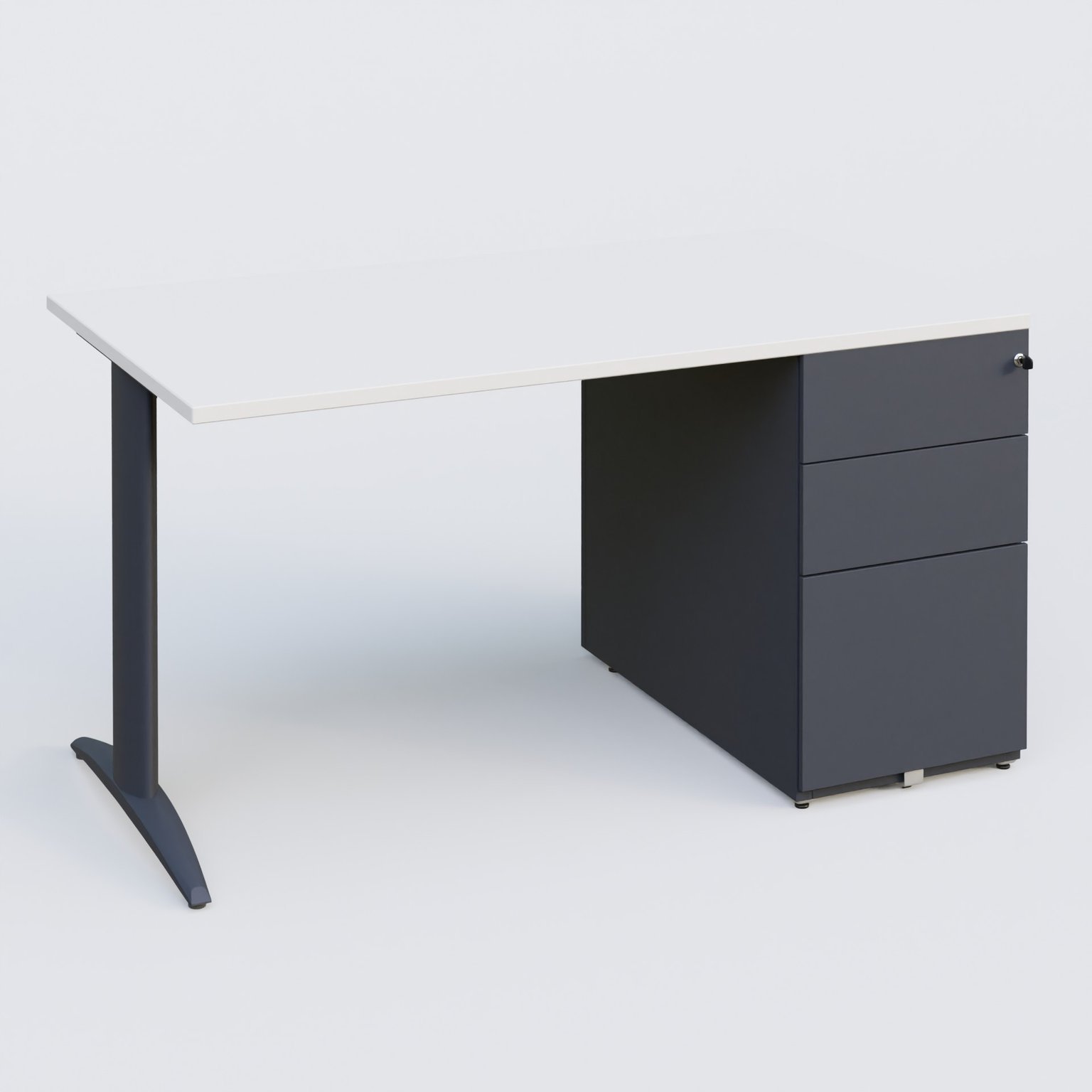K2 Plateau droit 140x80 avec caisson métalique sous le plateau. Plateau Blanc et pietement Anthracite