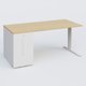 K1 Plateau droit 180x80 avec tour de rangement sous plateau à gauche. Plateau Chêne clair et pietement Blanc
