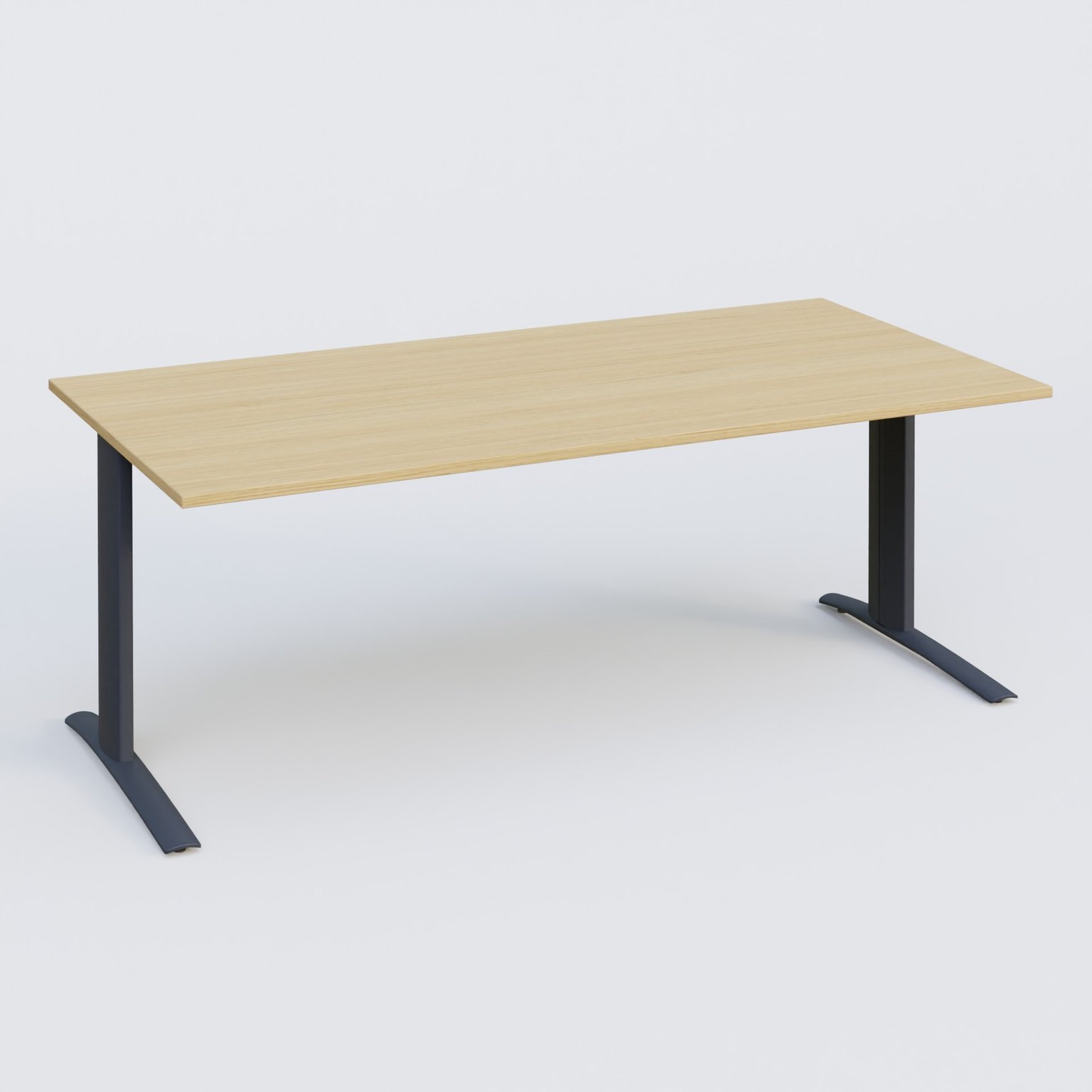 K1 Plateau droit 200x100 pieds fixe. Plateau Chêne clair et pietement Anthracite