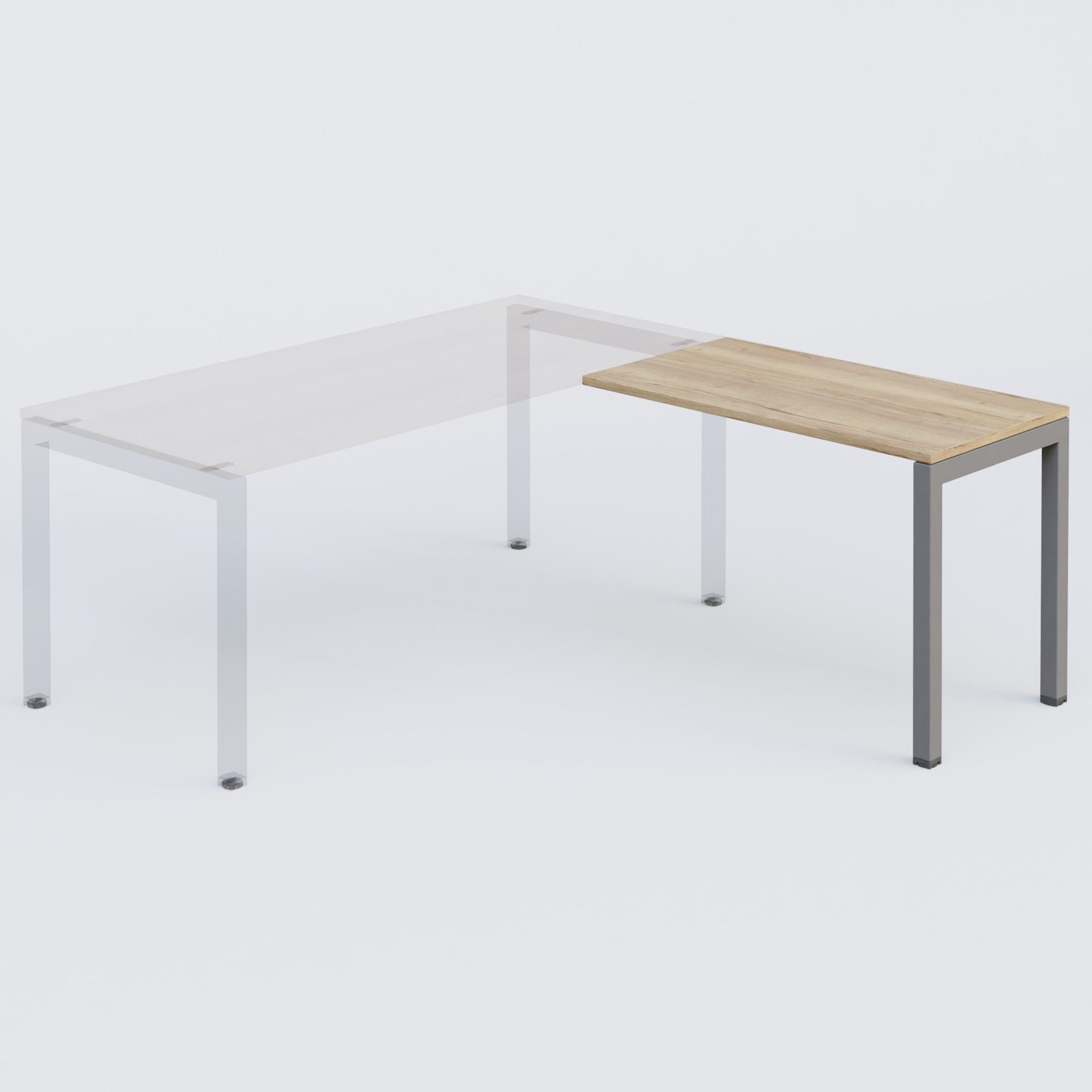 K3 retour direct 120x60cm sur pieds P.60cm. Plateau Chêne naturel et pietement Aluminium