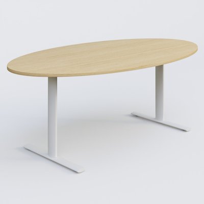 PURE - TABLES ABATTANTES - Table ovale gamme Pure 200-110 cm. Plateau Chêne clair et pietement Blanc.