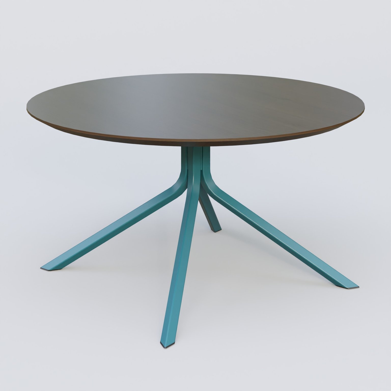 Table Basse Fashion Styl piètement 4 pieds en métal et plateau bois. Plateau Chêne Moka et pietement Bleu Petrole (RAL 5025).