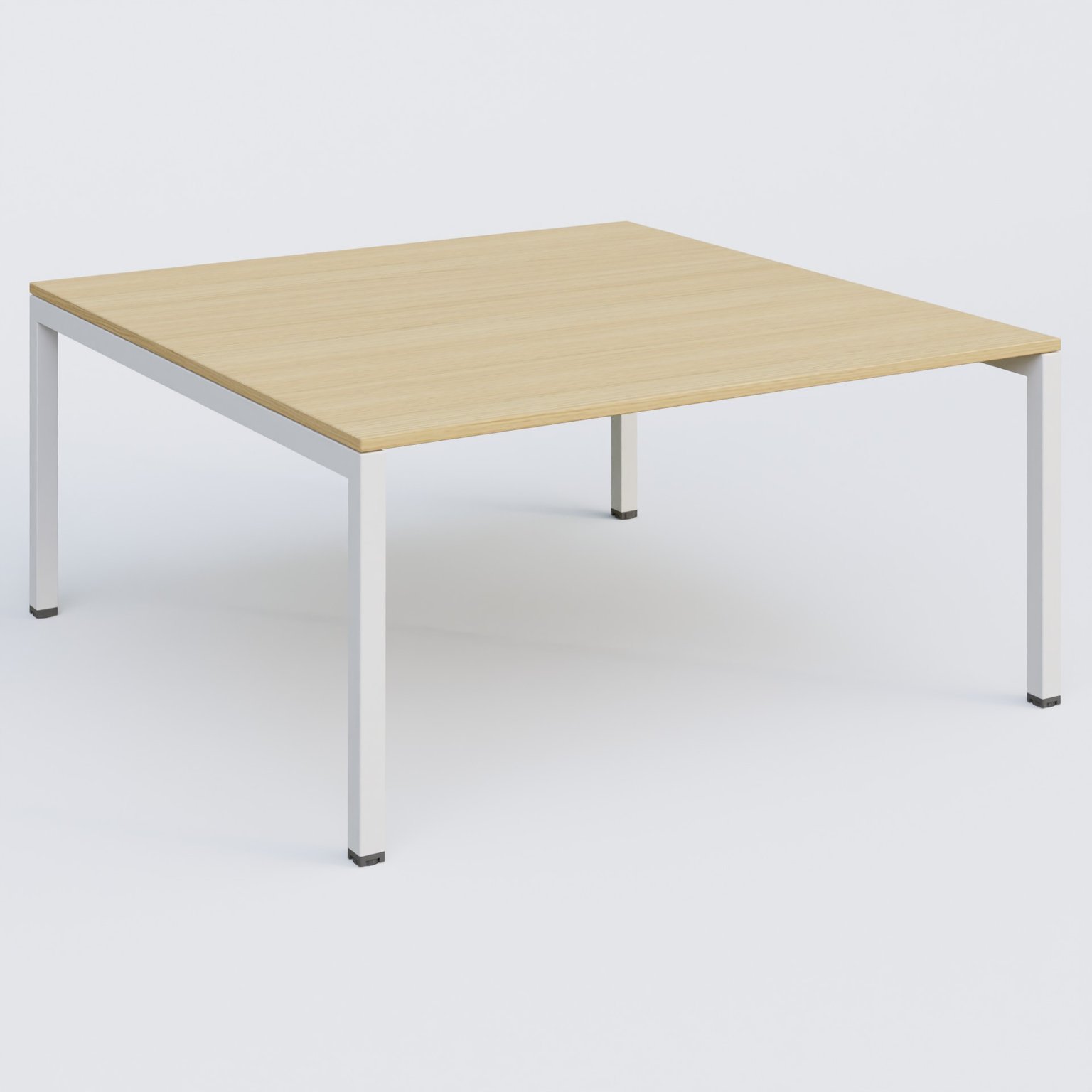 K3 Plateau droit 160x165 pieds fixe. Plateau Chêne clair et pietement Blanc.