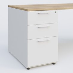 [Pas de famille] - [Pas de sous famille] - K1 Plateau droit 140x80 avec caisson porteur sous plateau mélamine à gauche. Plateau Chêne naturel et pietement Blanc