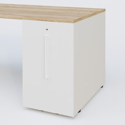 [Pas de famille] - [Pas de sous famille] - K1 Plateau droit 180x80 avec tour de rangement sous plateau à droite. Plateau Chêne naturel et pietement Blanc