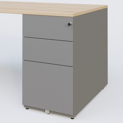 [Pas de famille] - [Pas de sous famille] - K1 Plateau droit 180x80 avec caisson métal porteur sous plateau à droite. Plateau Hêtre et pietement Aluminium