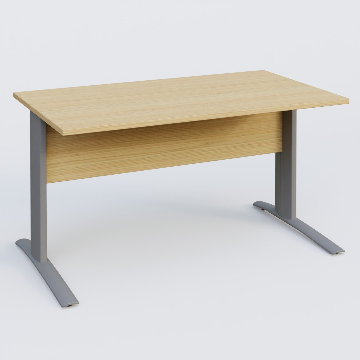K1 Plateau droit 140x80 avec voile de fond bois. Plateau Chêne clair et pietement Aluminium