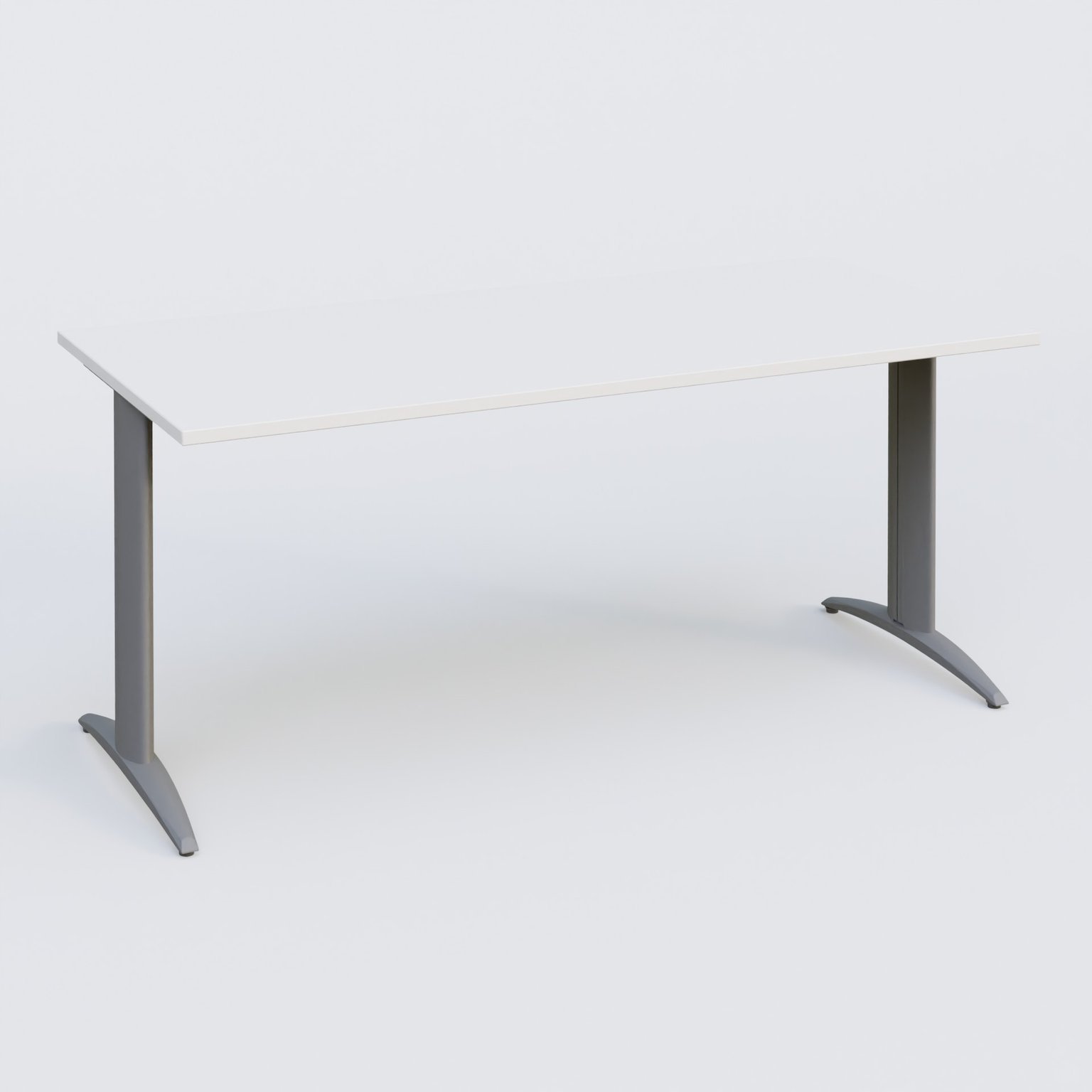 Plan droit, pieds fixes, 160x70cm, plateau blanc, structure aluminium