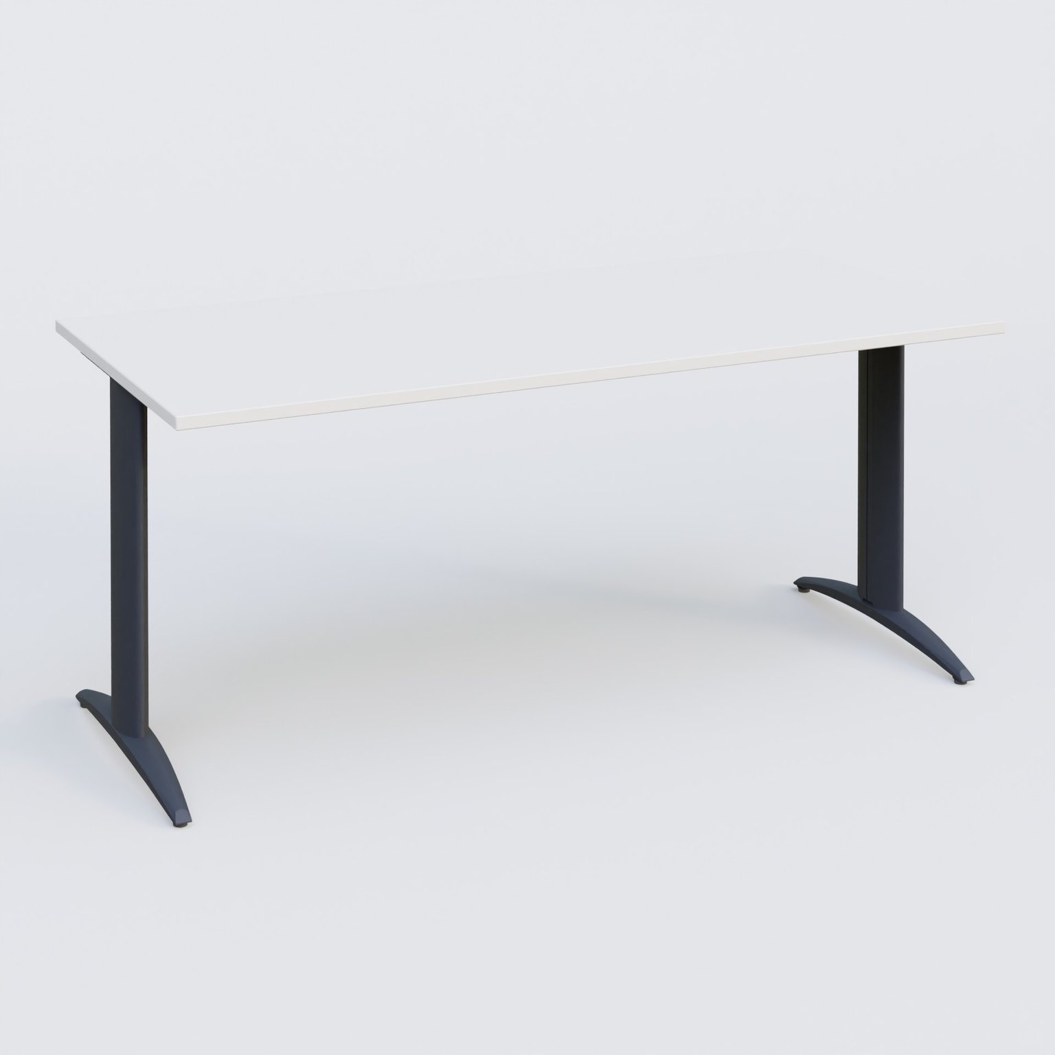 Plan droit, pieds fixes, 160x70cm, plateau blanc, structure anthracite