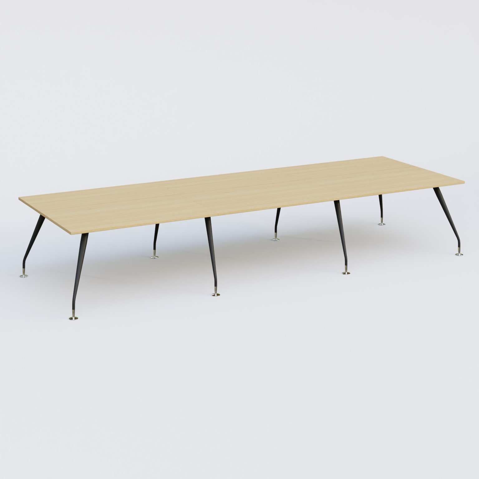 K5 table de reunion 420*145 cm. Plateau Chêne clair et pietement Noir Mat avec base chromé.