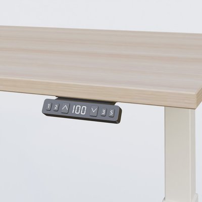 [Pas de famille] - [Pas de sous famille] - Poste solo 120*80 réglable en hauteur éléctriquement de 70-120 cm gamme KPro2. Plateau Acacia et pietement Blanc.