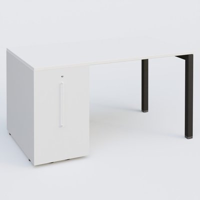 [Pas de famille] - [Pas de sous famille] - K3 Plateau droit 140x80 avec tour de rangement sous le plateau à gauche. Plateau Blanc et pietement Noir Mat
