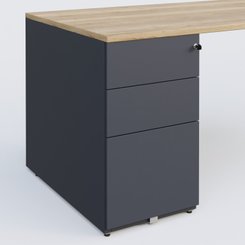 [Pas de famille] - [Pas de sous famille] - K1 Plateau droit 180x80 avec caisson métal porteur sous plateau à gauche. Plateau Chêne naturel et pietement Anthracite
