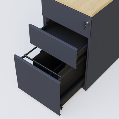CAISSONS  - Hauteur de bureau - Caisson hauteur de bureau métalique 3 tiroirs avec top de finition, profondeur 80cm. Plateau Chêne clair et caisson Anthracite.