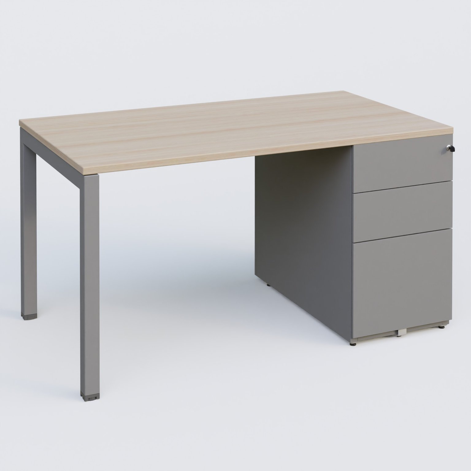 K3 Plateau droit 140x80 avec caisson métalique sous le plateau. Plateau Acacia et pietement Aluminium