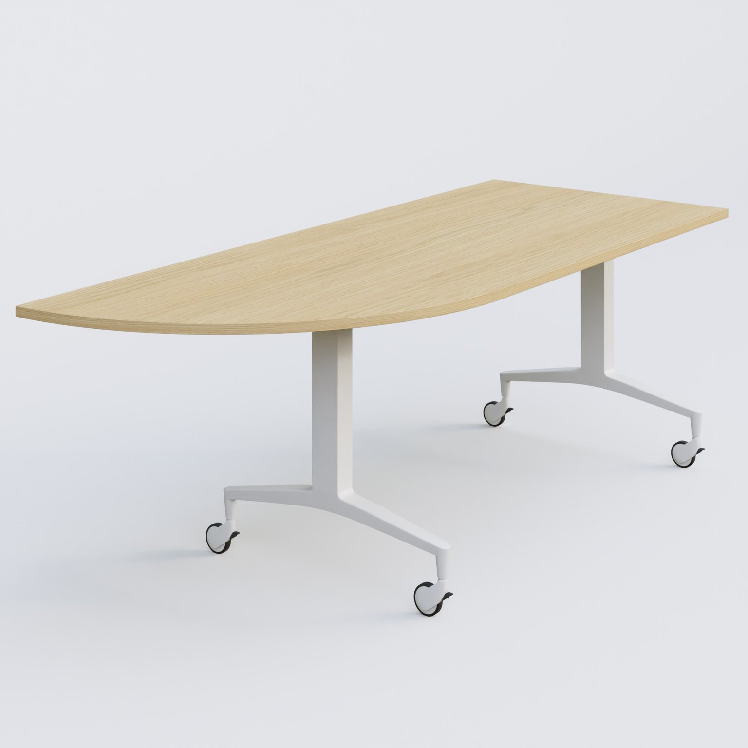 Module d'angle à 90° intégré coté gauche de la gamme LEM 200-110 cm. Plateau Chêne clair et pietement Blanc.