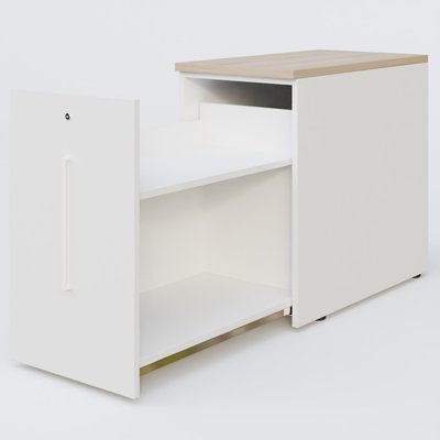 [Pas de famille] - [Pas de sous famille] - Tour de rangement hauteur de bureau 72 cm position à gauche. Caisson Acacia et top de finition Blanc.