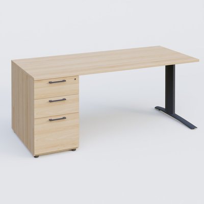 [Pas de famille] - [Pas de sous famille] - K1 Plateau droit 160x80 avec caisson porteur sous plateau mélamine à gauche. Plateau Hêtre et pietement Anthracite
