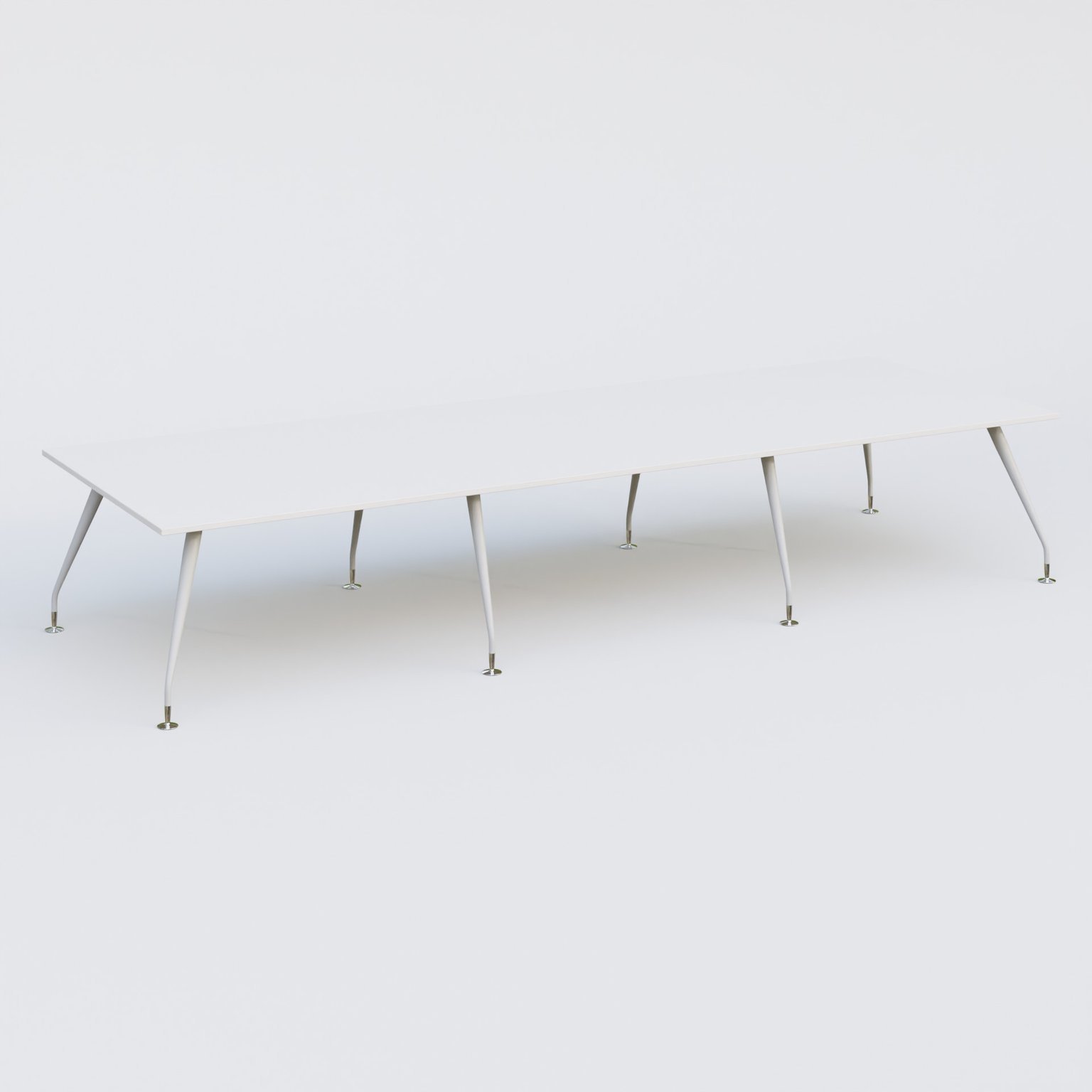 K5 table de reunion 420*145 cm. Plateau Blanc et pietement Blanc avec base chromé.