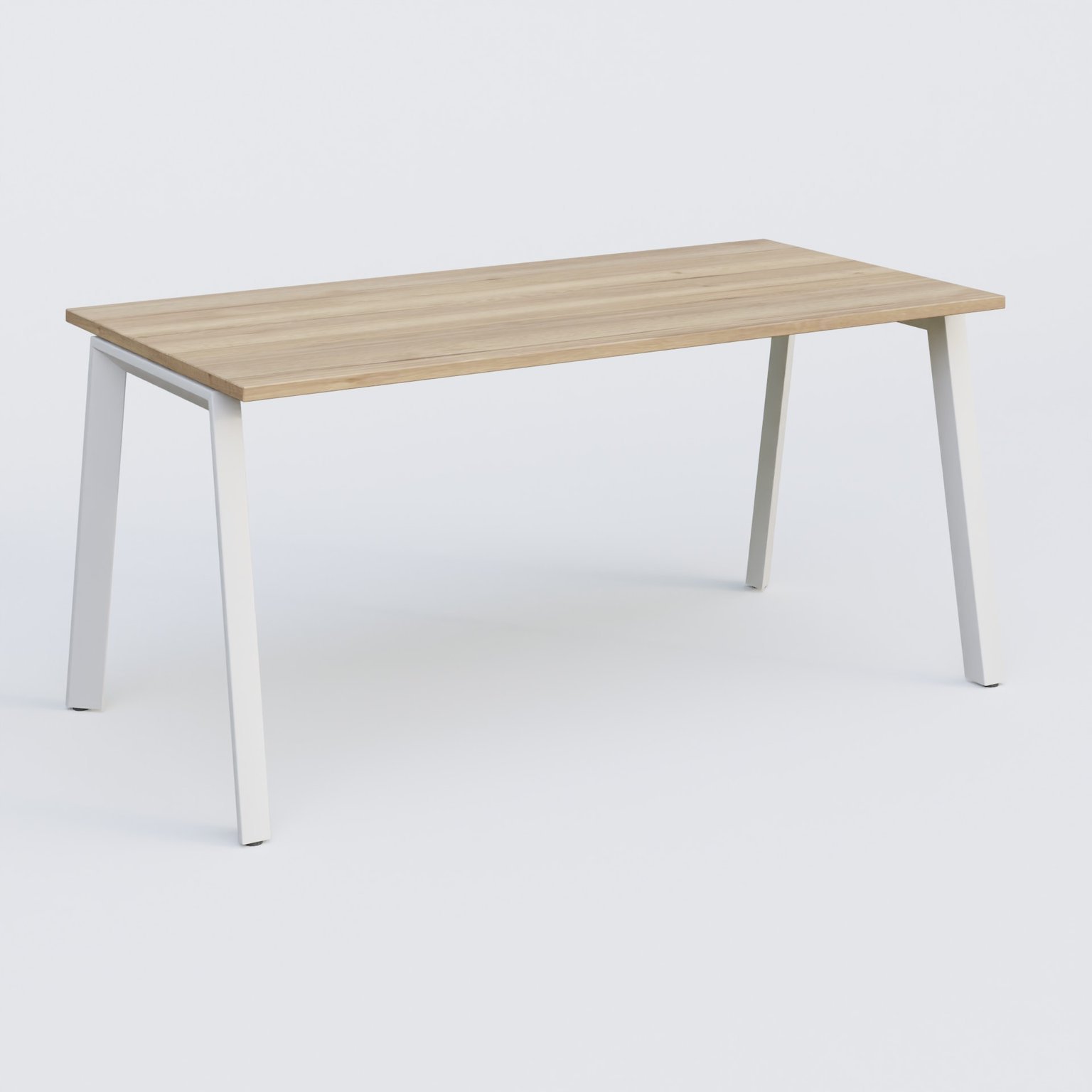 K8 plan droit 160*80 sur pieds fixe. Plateau Chêne naturel et pietement Blanc