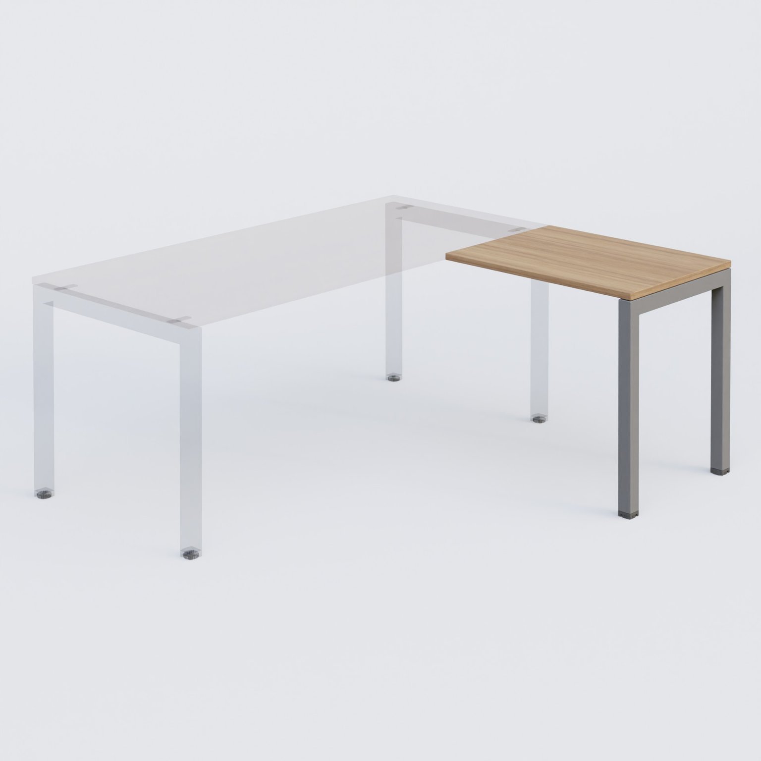 K3 retour direct 80x60cm sur pieds P.60cm. Plateau Noyer et pietement Aluminium