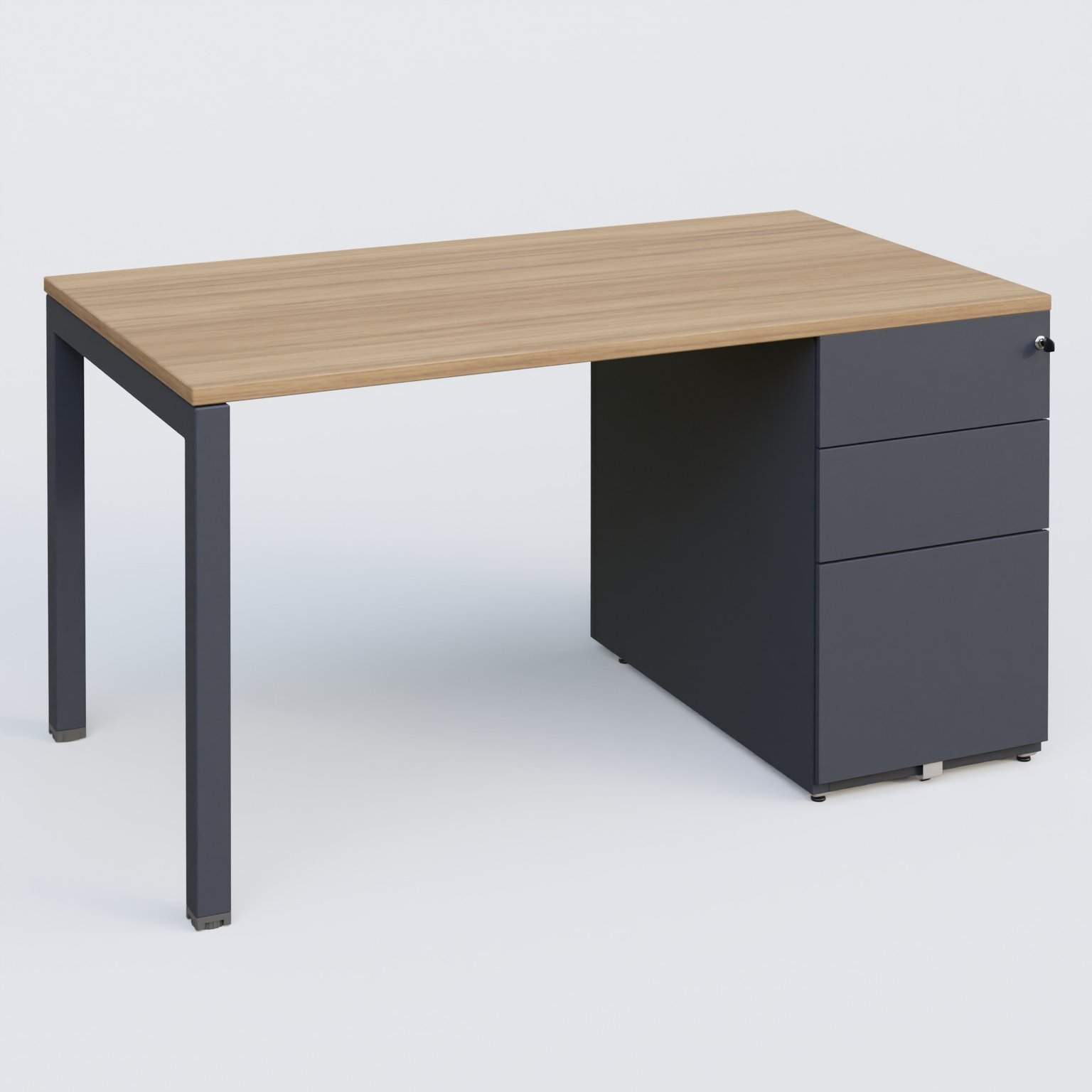 K3 Plateau droit 140x80 avec caisson métalique sous le plateau. Plateau Noyer et pietement Anthracite