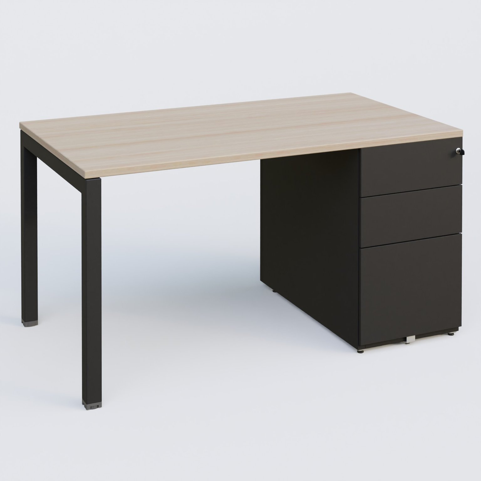 K3 Plateau droit 140x80 avec caisson métalique sous le plateau. Plateau Acacia et pietement Noir Mat