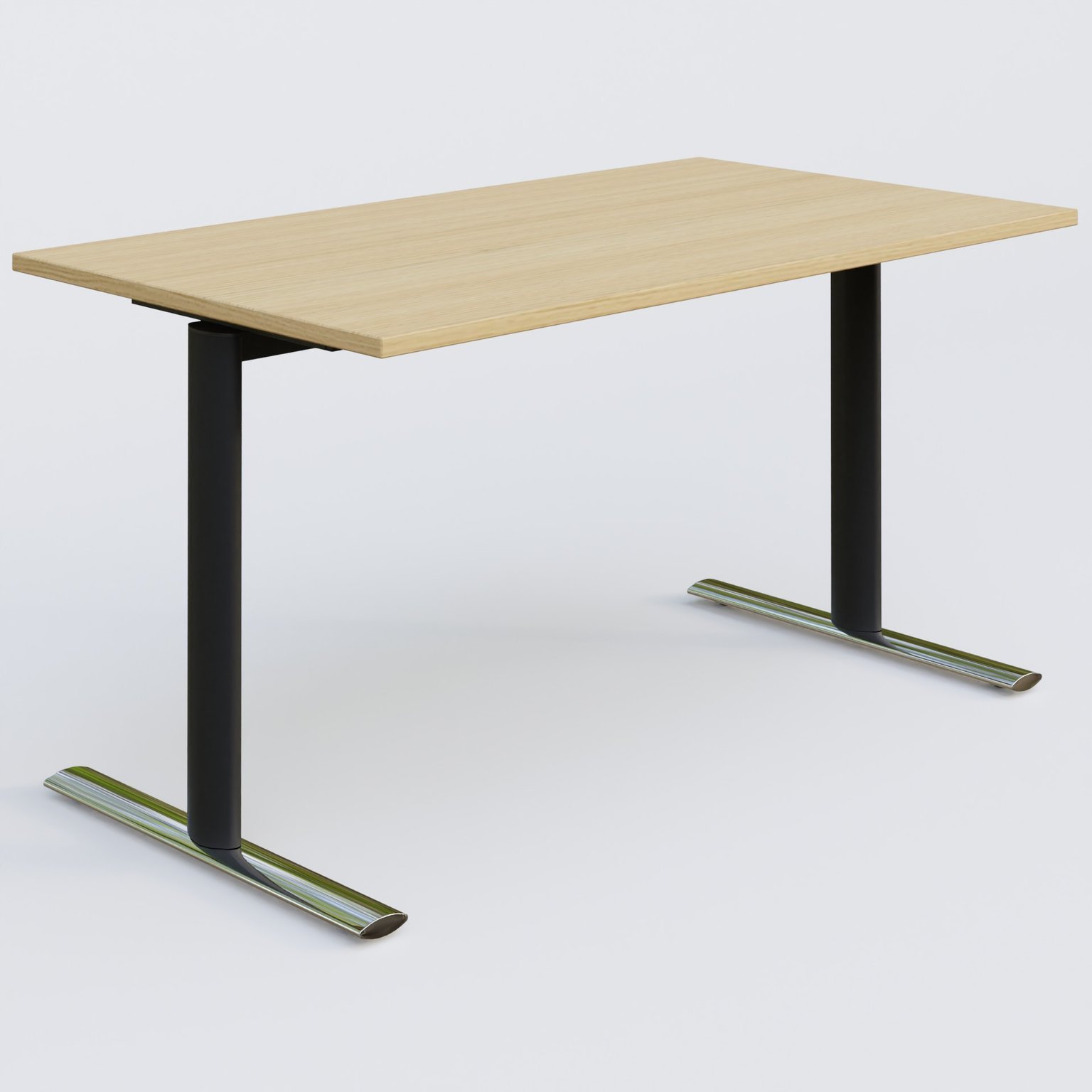 Module droit gamme Pure 140-80 cm. Plateau Chêne clair et pietement Noir/Chrome.