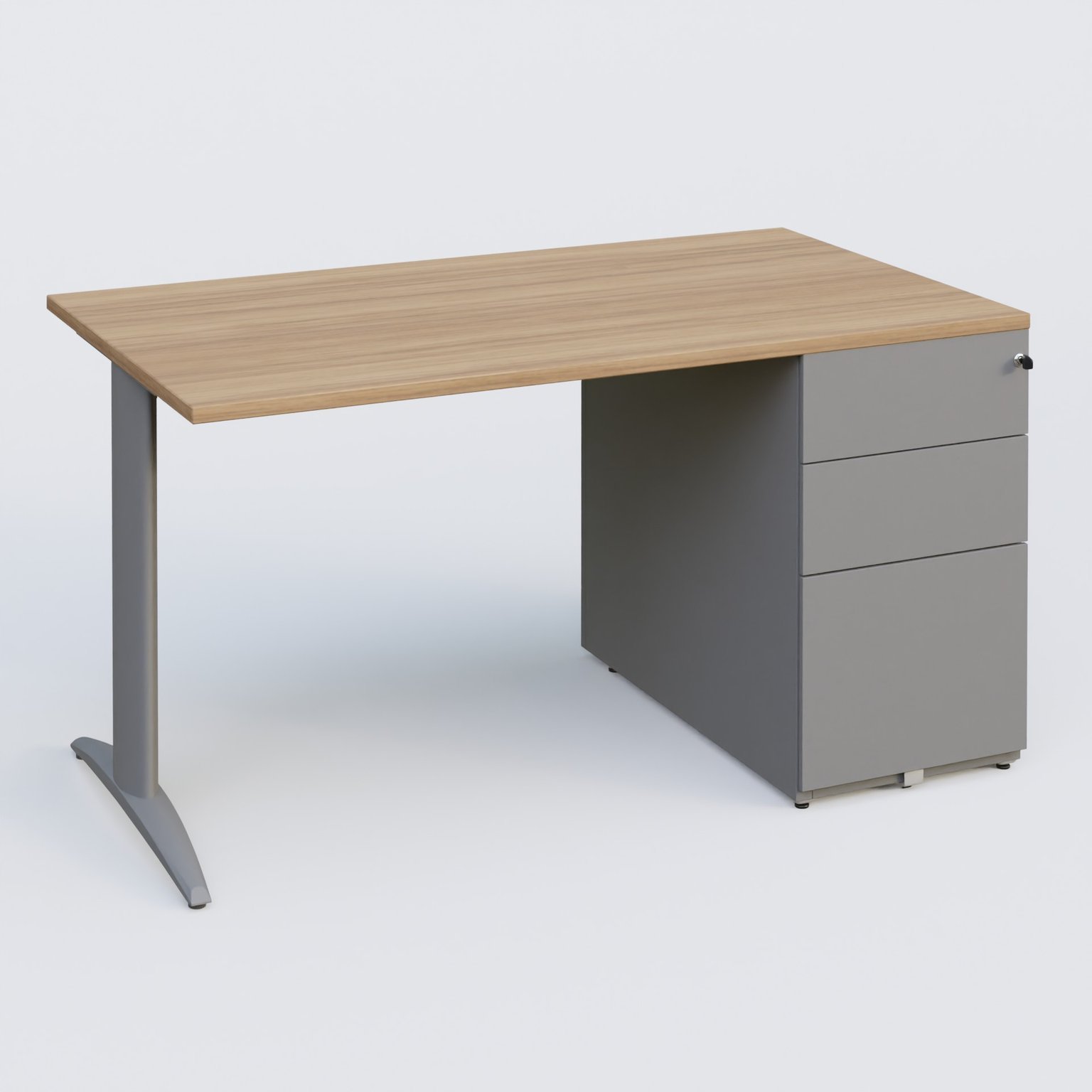 K2 Plateau droit 140x80 avec caisson métalique sous le plateau. Plateau Noyer et pietement Aluminium