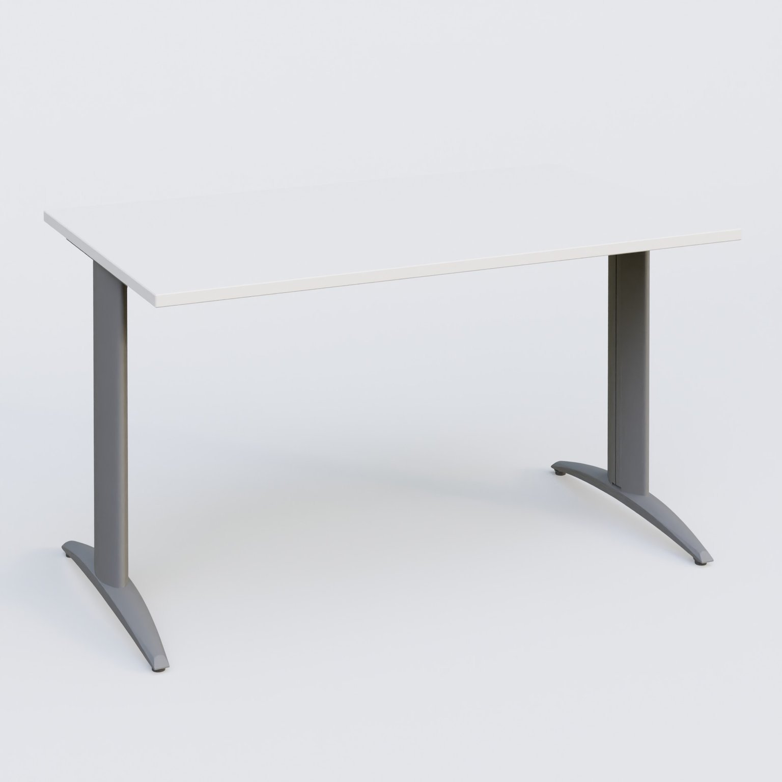 Plan droit, pieds fixes, 140x70cm, plateau blanc, structure aluminium