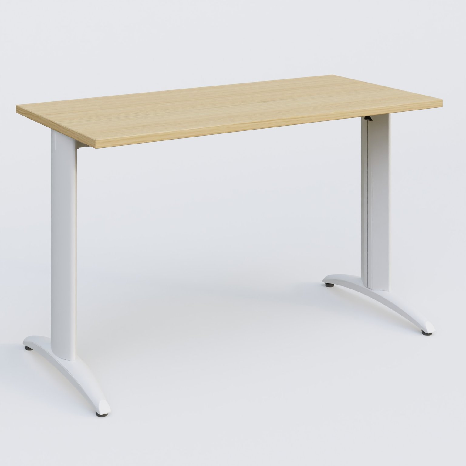 K2 Plateau droit 120x60 pieds fixe. Plateau Chêne clair et pietement Blanc.
