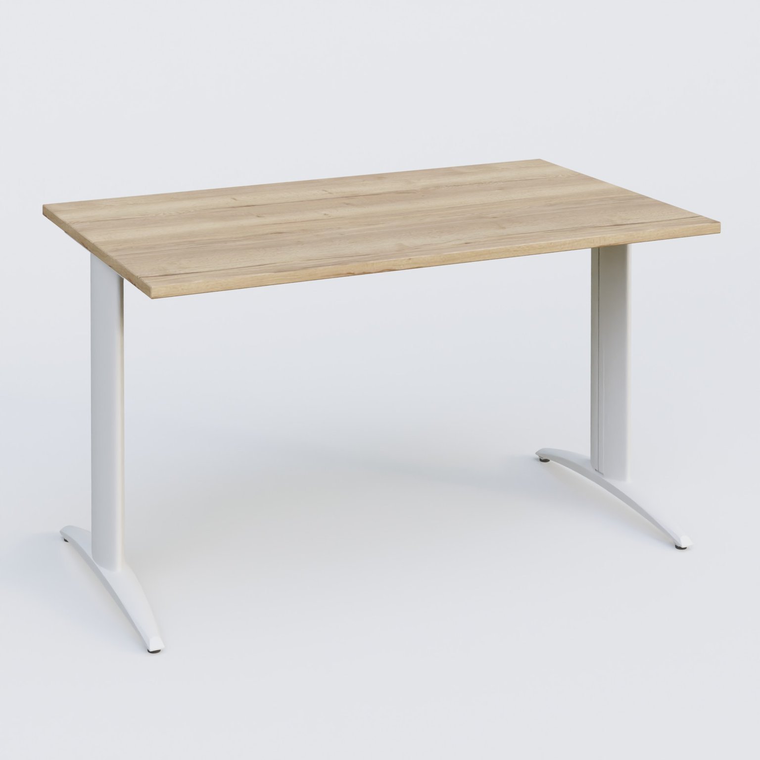 K2 Plateau droit 140x70 pieds fixe. Plateau Chêne naturel et pietement Blanc