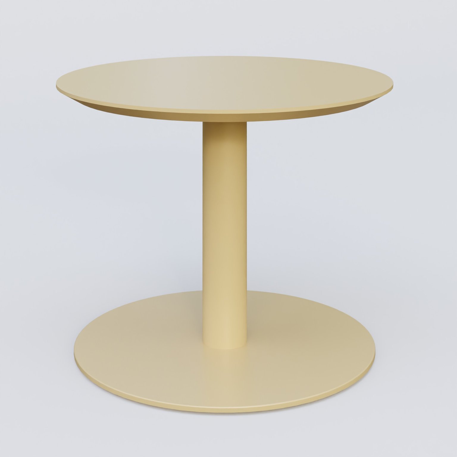 Table Basse Fashion Styl piètement colonne en métal et plateau bois. Plateau Jaune Cuivre (RAL 1002) et pietement Jaune Cuivre (RAL 1002).
