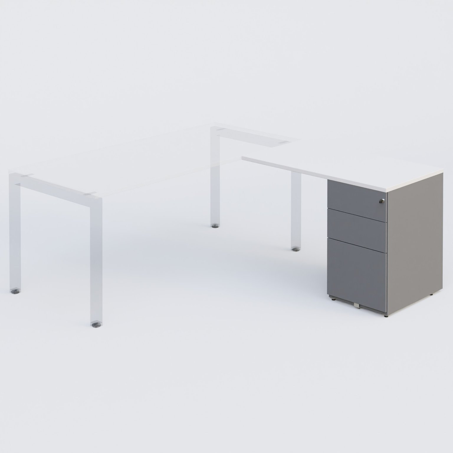 Retour direct 120x60cm sur caisson porteur métal 3 tiroirs blanc/aluminium - sur délai