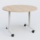 Table ronde abattante gamme Design D110 cm. Plateau Hêtre et pietement Blanc.