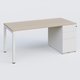 K3 Plateau droit 180x80 avec caisson métalique sous le plateau. Plateau Acacia et pietement Blanc