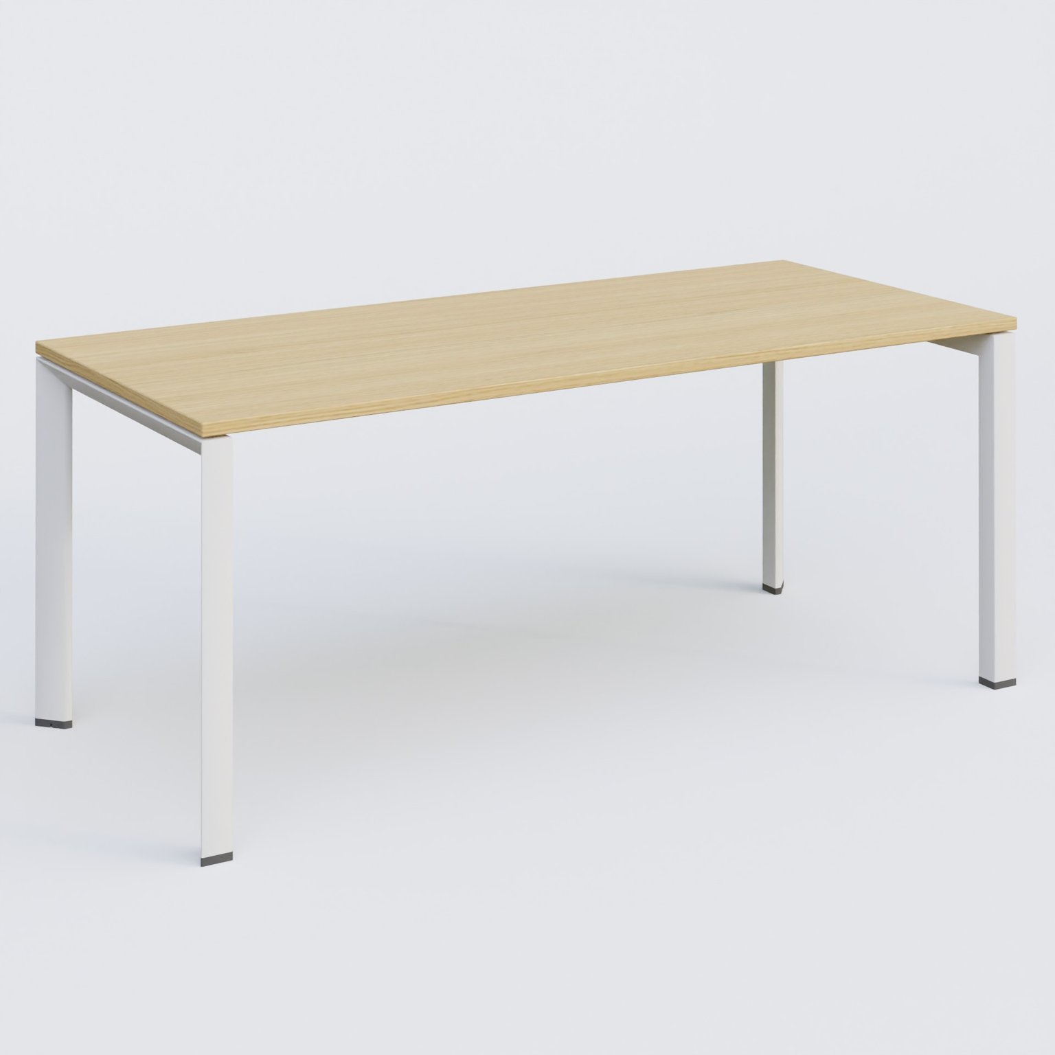 K7 plan droit 180*80 sur pieds fixe. Plateau Chêne clair et pietement Blanc