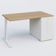 K1 Plateau droit 140x80 avec tour de rangement sous plateau à droite. Plateau Noyer et pietement Blanc