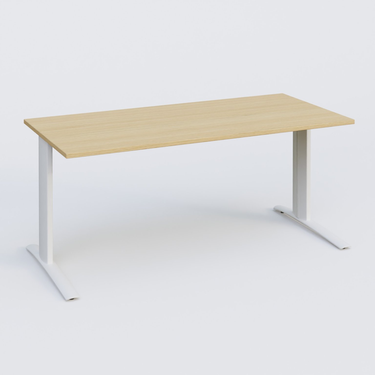 K1 Plateau droit 160x80 pieds fixe. Plateau Chêne clair et pietement Blanc