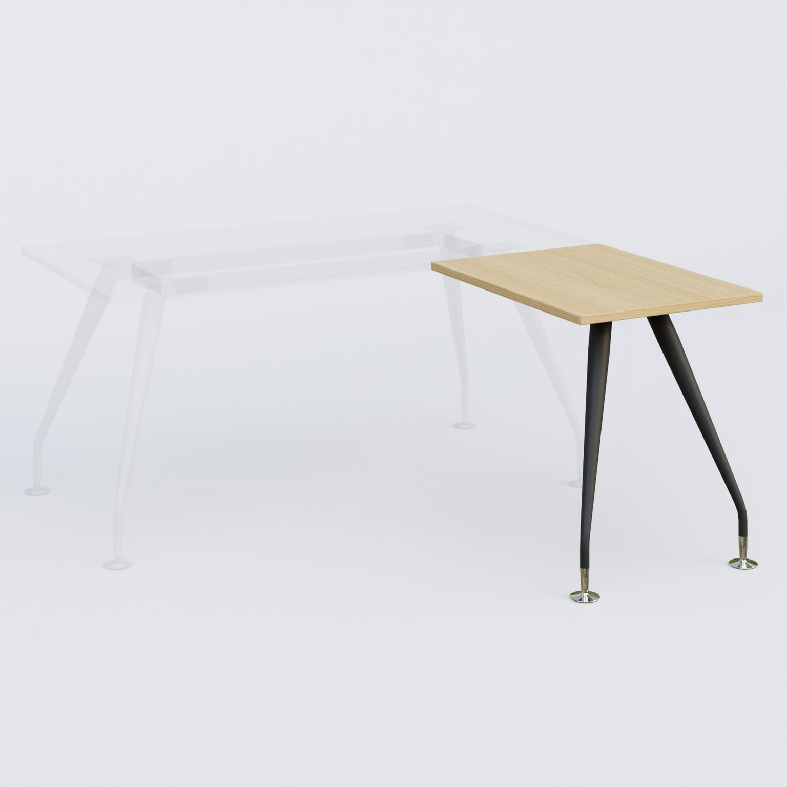 K5 retour sur pied 80*60 cm. Plateau Chêne clair et pietement Noir Mat avec base chromé.