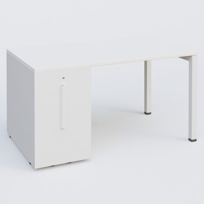 [Pas de famille] - [Pas de sous famille] - K3 Plateau droit 140x80 avec tour de rangement sous le plateau à gauche. Plateau Blanc et pietement Blanc