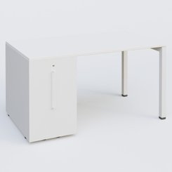 [Pas de famille] - [Pas de sous famille] - K3 Plateau droit 140x80 avec tour de rangement sous le plateau à gauche. Plateau Blanc et pietement Blanc